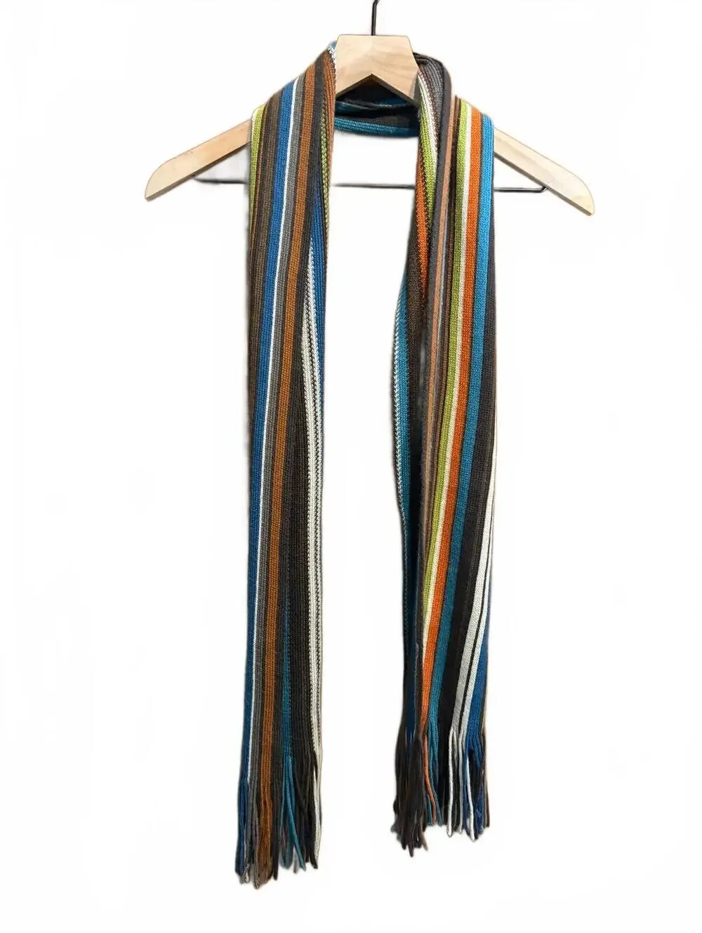 Multicolor Striped Knit Scarf with Fringe - Unisex Adult